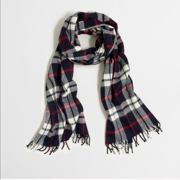 J. Crew Accessories - NWOT J.Crew Navy Checkered Plaid Fringe Wide Scarf